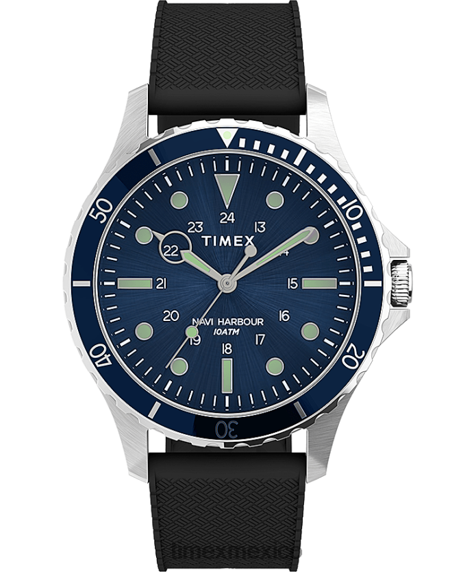 relojes | Timex reloj navi xl de 41 mm con correa de caucho sintético hombres P08BBP6 acero inoxidable/negro/azul