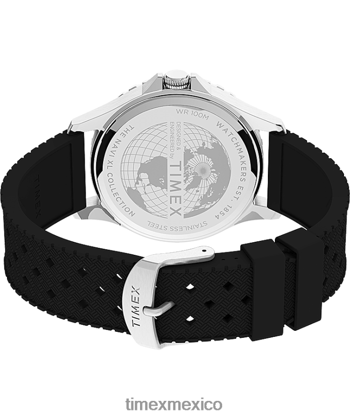 relojes | Timex reloj navi xl de 41 mm con correa de caucho sintético hombres P08BBP6 acero inoxidable/negro/azul