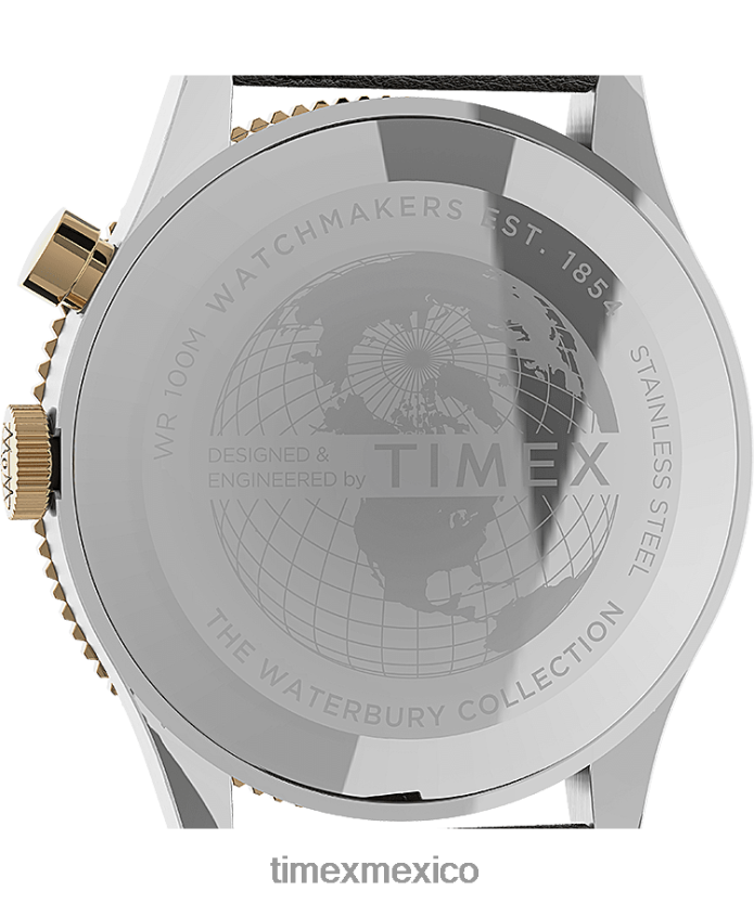 relojes | Timex reloj waterbury tradicional gmt de 39 mm con correa de cuero hombres P08BBP5 acero inoxidable/marrón/azul
