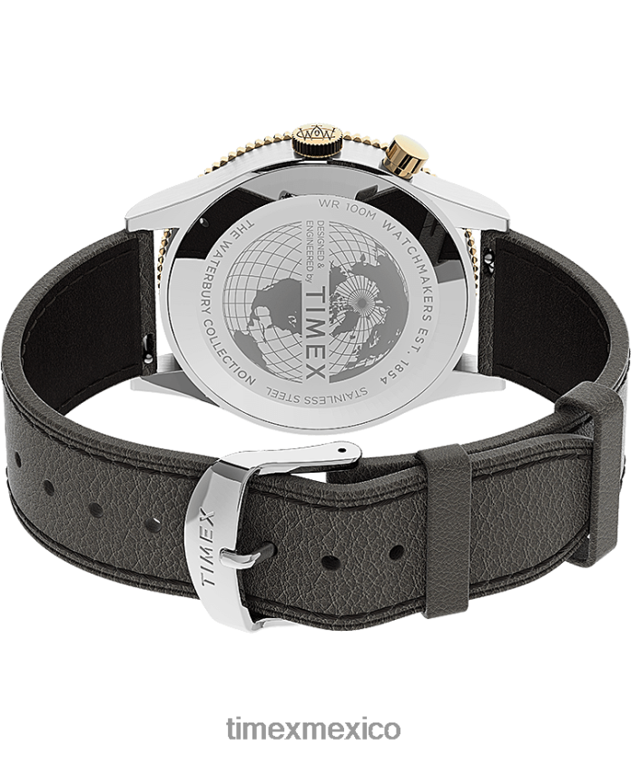 relojes | Timex reloj waterbury tradicional gmt de 39 mm con correa de cuero hombres P08BBP5 acero inoxidable/marrón/azul