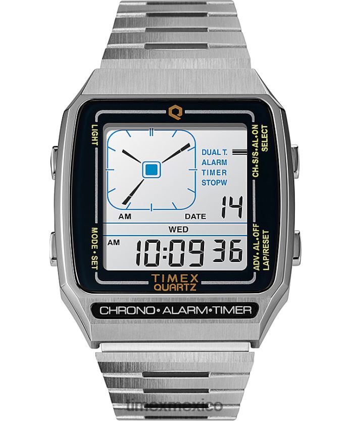 relojes | Q Timex Reedición de reloj digital lca de 32,5 mm con pulsera de acero inoxidable hombres P08BBP74 acero inoxidable