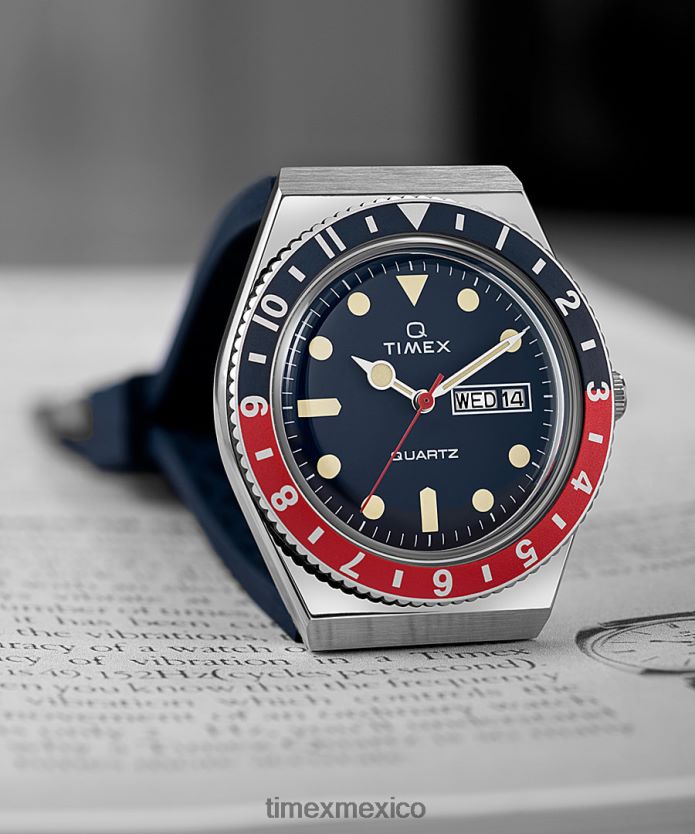 relojes | Q Timex Reloj con correa de caucho sintético de 38 mm. hombres P08BBP72 acero inoxidable/azul