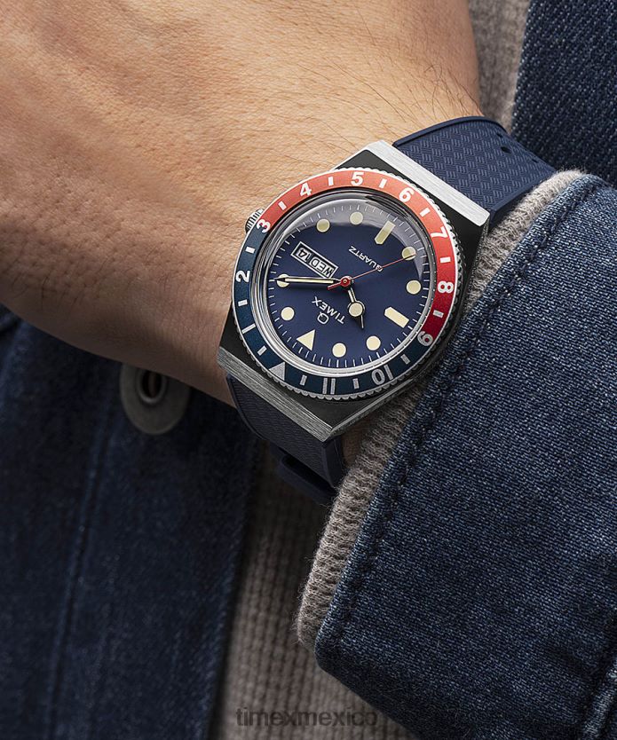 relojes | Q Timex Reloj con correa de caucho sintético de 38 mm. hombres P08BBP72 acero inoxidable/azul