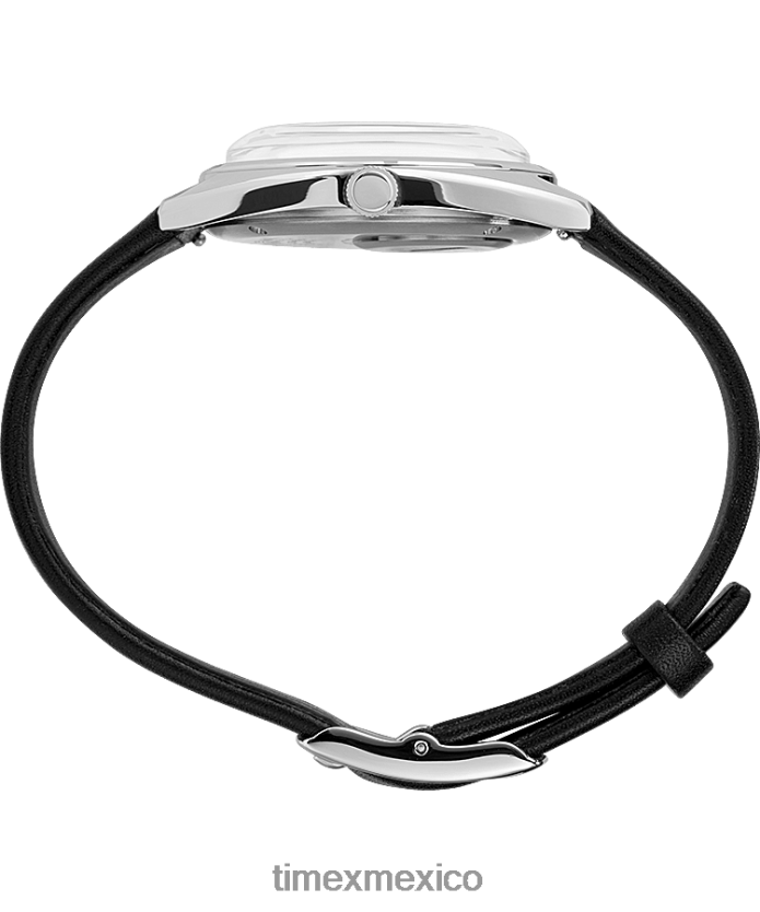 relojes | Q Timex Reloj con correa de cuero de 37 mm y fecha reedición de 1978 hombres P08BBP79 acero inoxidable/negro/tono plateado