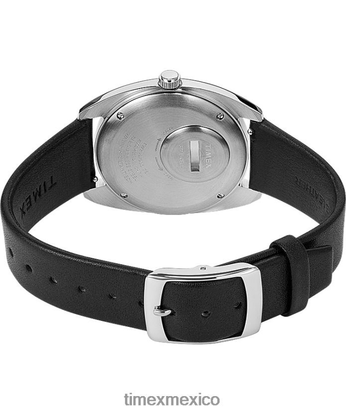 relojes | Q Timex Reloj con correa de cuero de 37 mm y fecha reedición de 1978 hombres P08BBP79 acero inoxidable/negro/tono plateado