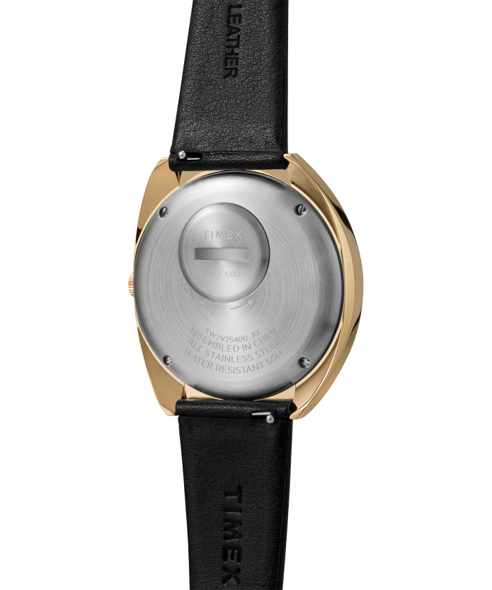 relojes | Q Timex Reloj con correa de cuero de 43 x 39 mm reedición de 1972 hombres P08BBP67 tono dorado/negro/burdeos