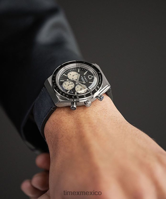 relojes | Q Timex Reloj cronógrafo de 40 mm con correa de piel. hombres P08BBP65 acero inoxidable/negro