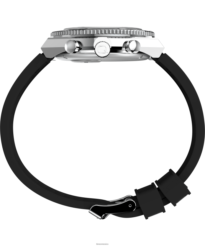 relojes | Q Timex Reloj cronógrafo de tres zonas horarias de 40 mm con correa de caucho sintético hombres P08BBP63 acero inoxidable/negro/verde