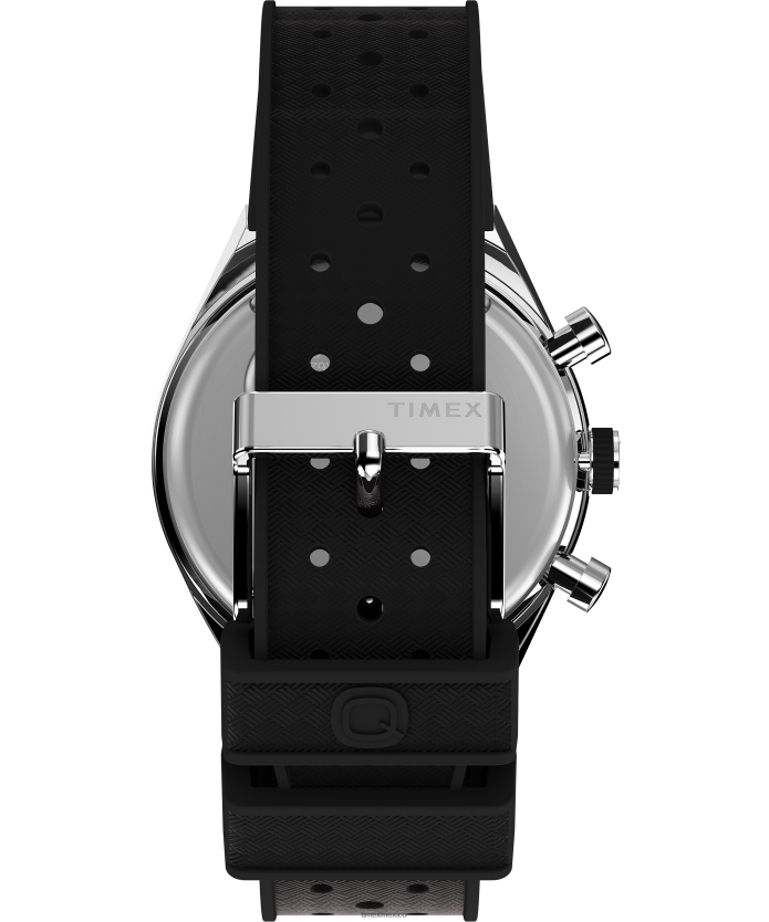 relojes | Q Timex Reloj cronógrafo de tres zonas horarias de 40 mm con correa de caucho sintético hombres P08BBP63 acero inoxidable/negro/verde