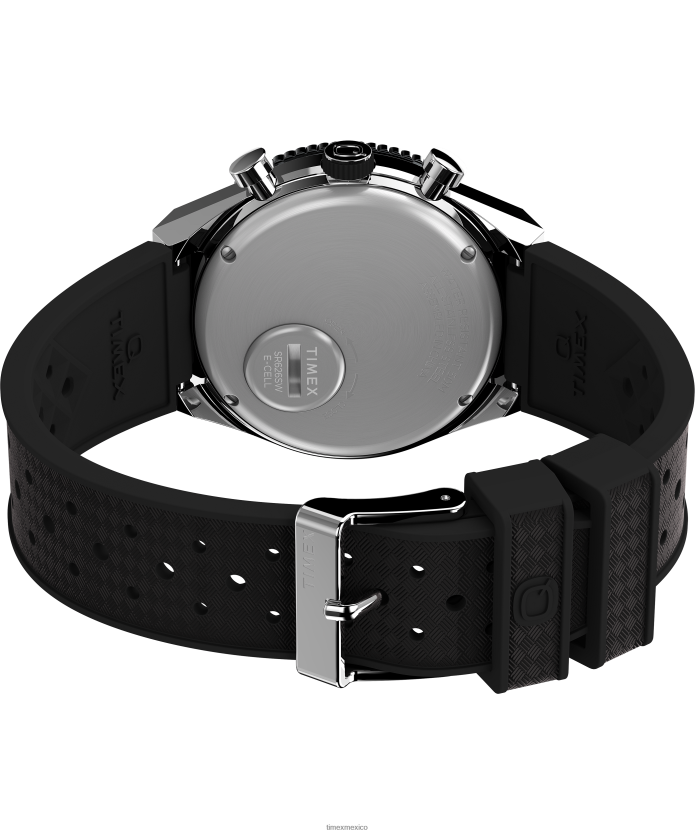 relojes | Q Timex Reloj cronógrafo de tres zonas horarias de 40 mm con correa de caucho sintético hombres P08BBP63 acero inoxidable/negro/verde