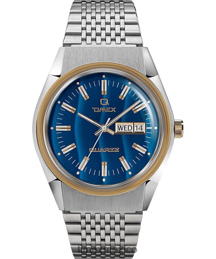 relojes | Q Timex Reloj reedición Falcon Eye de 38 mm con pulsera de acero inoxidable hombres P08BBP69 acero inoxidable/azul/dorado