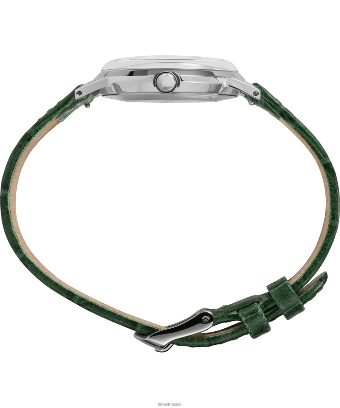 relojes | Timex Reloj Marlin de cuerda manual con esfera California de 34 mm y correa de cuero hombres P08BBP68 acero inoxidable/verde/blanco