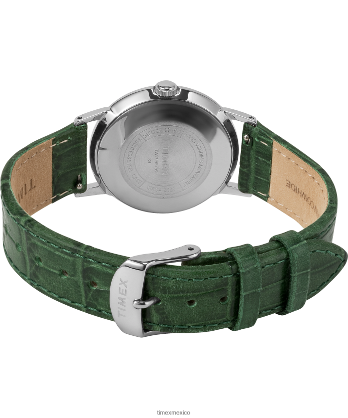 relojes | Timex Reloj Marlin de cuerda manual con esfera California de 34 mm y correa de cuero hombres P08BBP68 acero inoxidable/verde/blanco