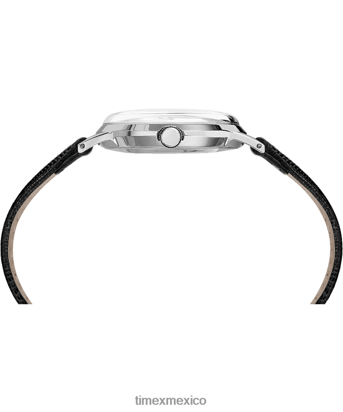 relojes | Timex reloj marlin de cuerda manual de 34 mm con correa de cuero hombres P08BBP77 negro/tono plateado