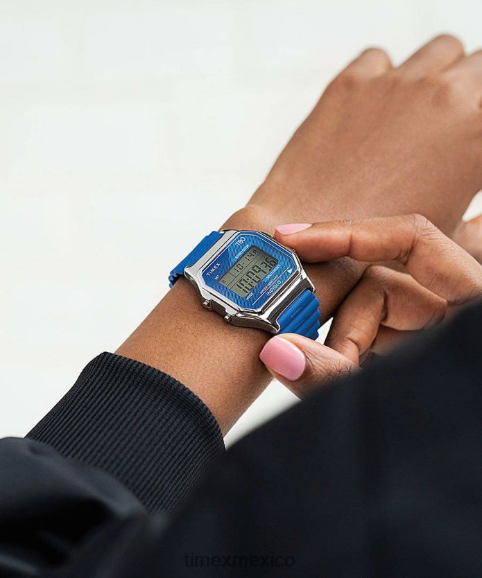 relojes | Timex reloj t80 de 34 mm con correa de resina hombres P08BBP266 tono plateado/azul