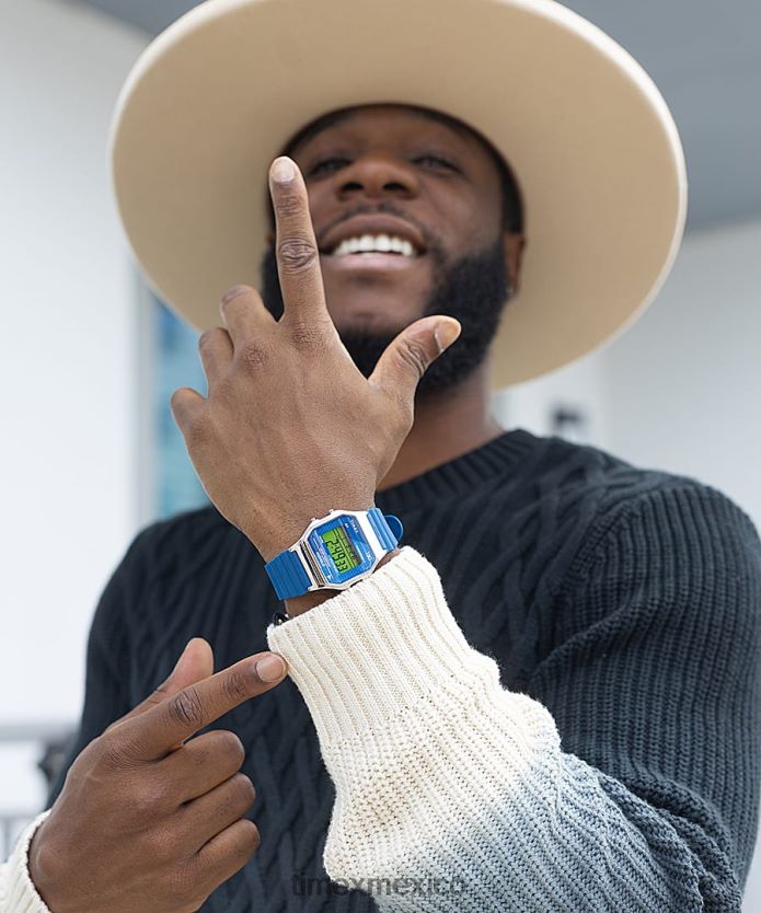 relojes | Timex reloj t80 de 34 mm con correa de resina hombres P08BBP266 tono plateado/azul