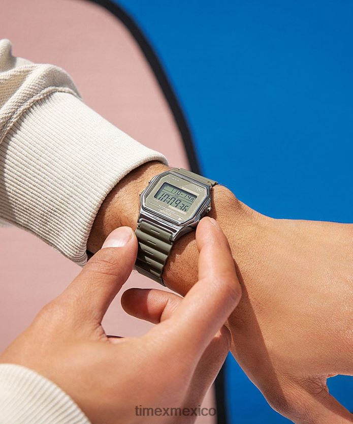 relojes | Timex reloj t80 de 34 mm con correa de resina hombres P08BBP267 tono plateado/verde