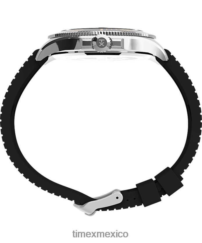 relojes | Timex Reloj Harbourside Coast de 43 mm con correa de caucho hombres P08BBP130 tono plateado/negro