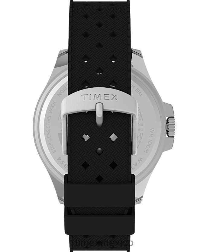 relojes | Timex Reloj Harbourside Coast de 43 mm con correa de caucho hombres P08BBP130 tono plateado/negro