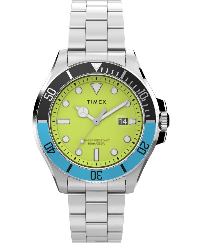 relojes | Timex Reloj Harbourside Coast de 43 mm con pulsera de acero inoxidable hombres P08BBP133 acero inoxidable/verde