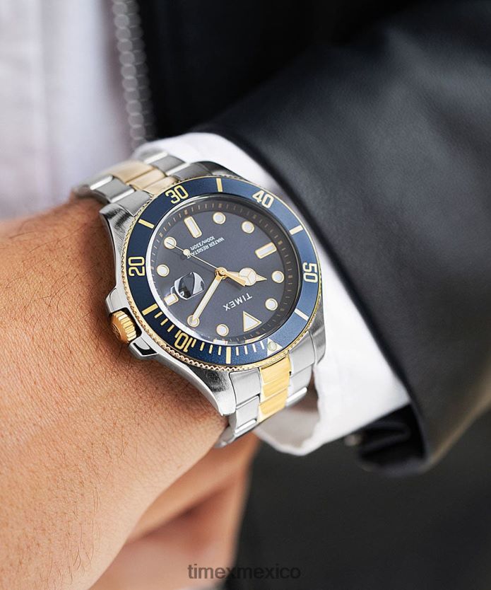 relojes | Timex Reloj Harbourside Coast de 43 mm con pulsera de acero inoxidable hombres P08BBP134 azul/bicolor