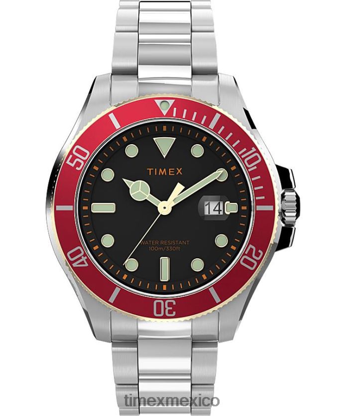 relojes | Timex Reloj Harbourside Coast de 43 mm con pulsera hombres P08BBP136 tono plateado/acero inoxidable/negro