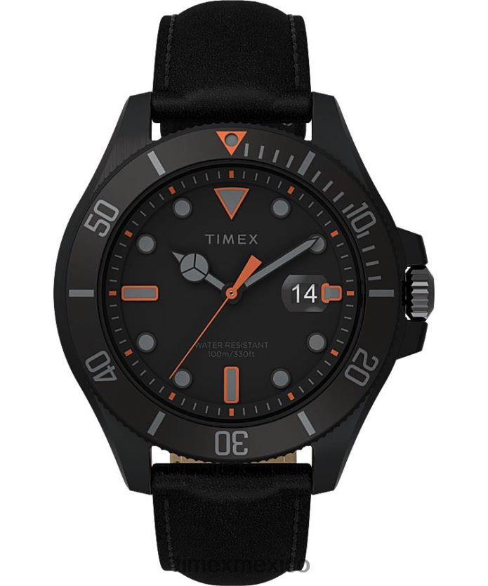 relojes | Timex reloj Harbourside Coast de 43 mm con correa de cuero hombres P08BBP114 negro