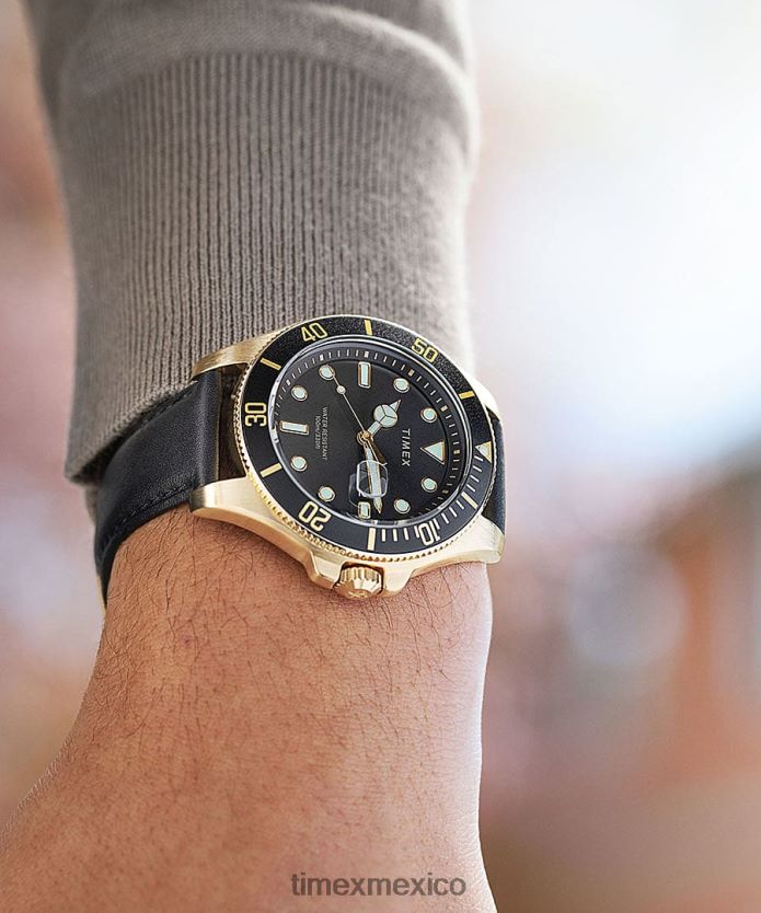 relojes | Timex reloj Harbourside Coast de 43 mm con correa de cuero hombres P08BBP132 tono dorado/negro