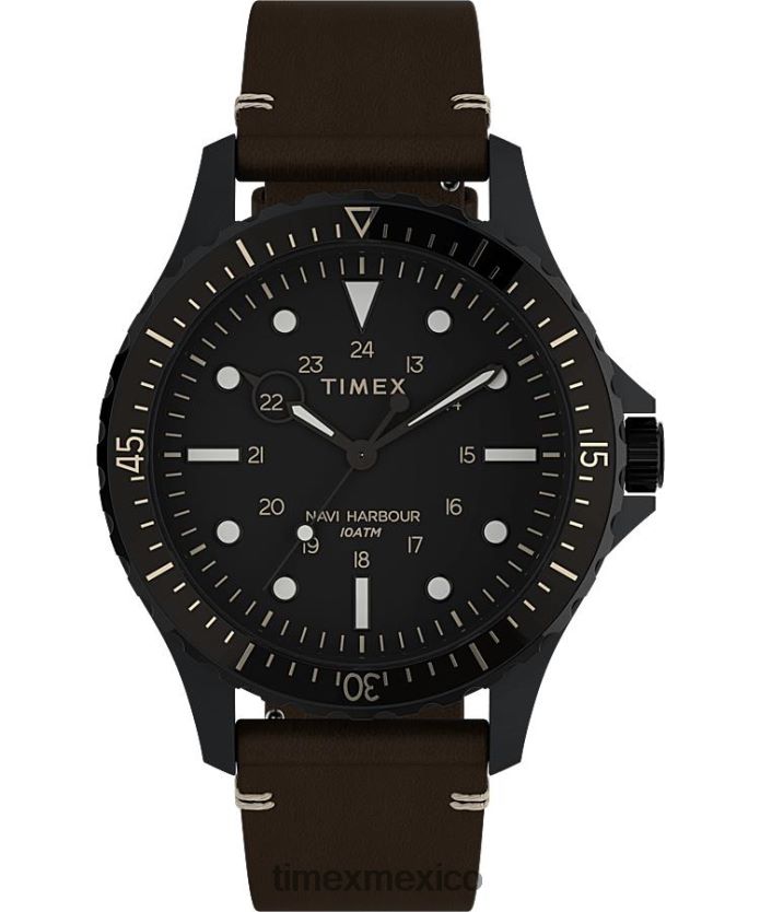 relojes | Timex reloj navi xl de 41 mm con correa de cuero hombres P08BBP124 marrón oscuro