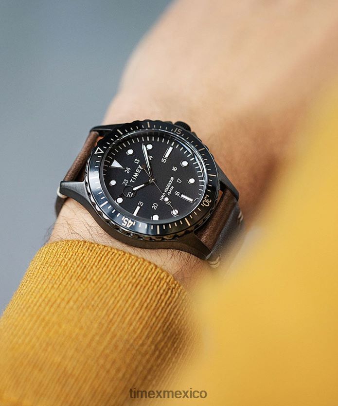 relojes | Timex reloj navi xl de 41 mm con correa de cuero hombres P08BBP124 marrón oscuro