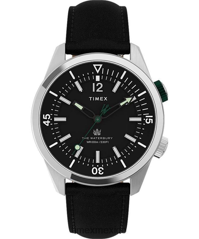 relojes | Timex reloj waterbury dive de 41 mm con correa de cuero hombres P08BBP109 acero inoxidable/negro/verde