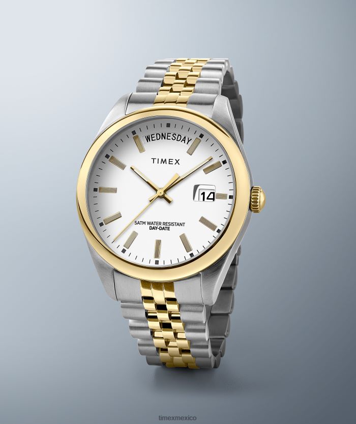 relojes | Timex Reloj Legacy con fecha y día de 36 mm con pulsera de acero inoxidable. mujer P08BBP365 bicolor/blanco