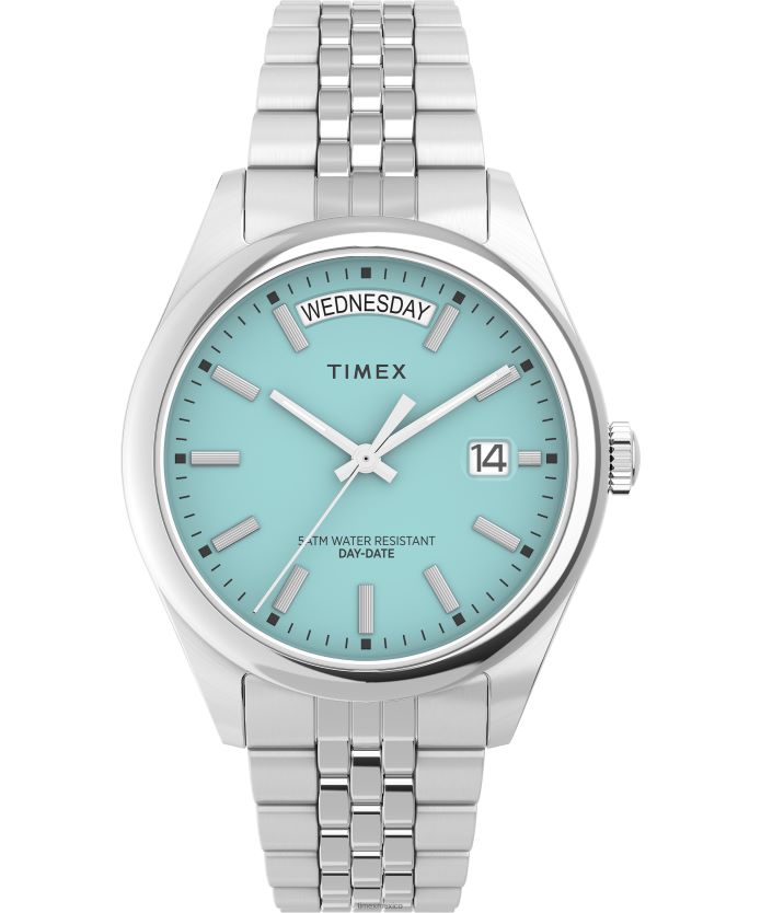relojes | Timex Reloj Legacy con fecha y día de 36 mm con pulsera de acero inoxidable. mujer P08BBP375 tono plateado/azul