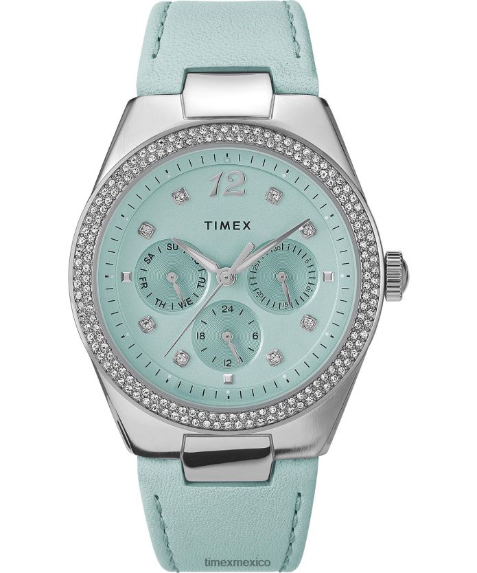 relojes | Timex Reloj multifunción Simone de 38 mm con correa de piel. mujer P08BBP351 tono plateado/azul