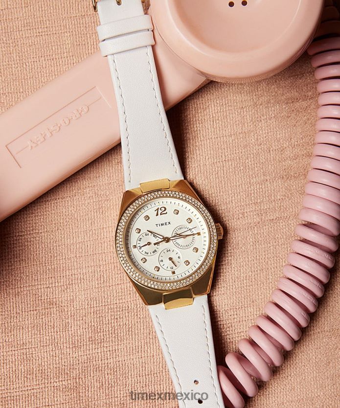 relojes | Timex Reloj multifunción Simone de 38 mm con correa de piel. mujer P08BBP364 tono dorado/blanco