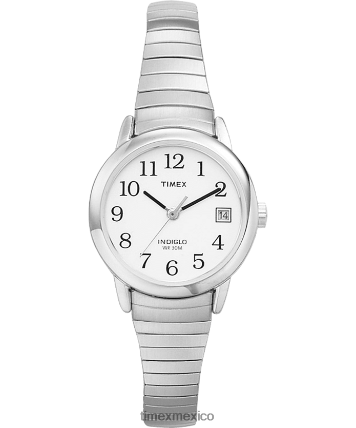 relojes | Timex reloj con banda de expansión de 25 mm de fácil lectura mujer P08BBP370 tono plateado/acero inoxidable/blanco