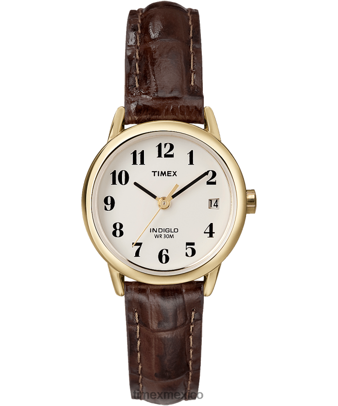 relojes | Timex Reloj Easy Reader de 25 mm con correa de cuero mujer P08BBP394 tono dorado/marrón/natural