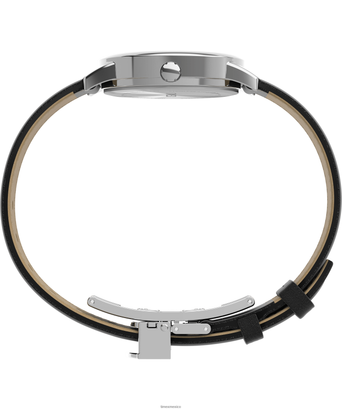 relojes | Timex Reloj Easy Reader de 30 mm con correa de cuero ajustable de una sola vez mujer P08BBP397 tono plateado/negro/blanco